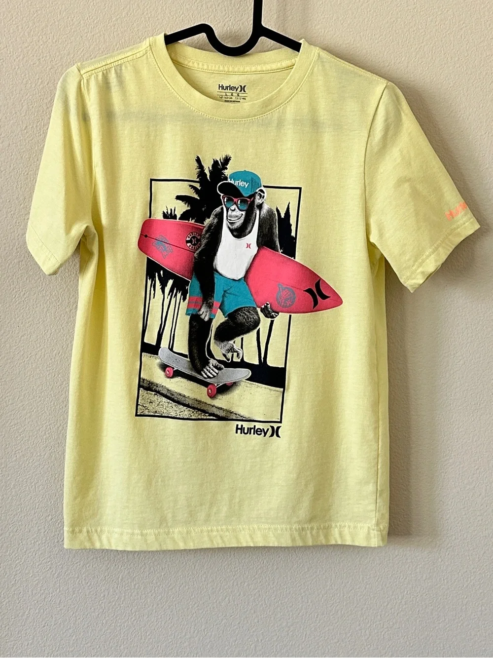 Hurley Yellow Monkey Surf Skate Graphic Tee Size L